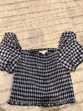 Shabby Chic Black & White Gingham Smocked Puff Sleeve Crop Top
